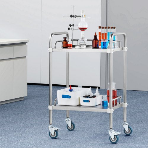 Lab Rolling Cart 2Shelf Stainless Steel Rolling Cart Lab Serving Cart