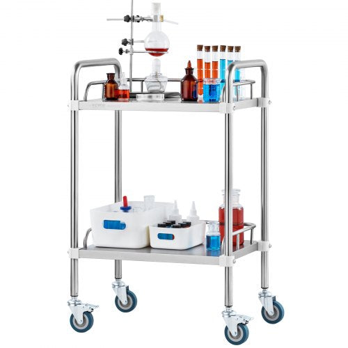 Lab Rolling Cart 2Shelf Stainless Steel Rolling Cart Lab Serving Cart