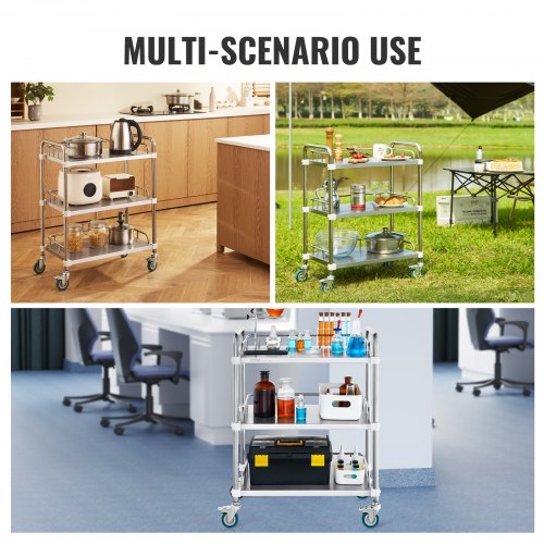 Lab Rolling Cart 3Shelf Stainless Steel Rolling Cart Lab Serving Cart