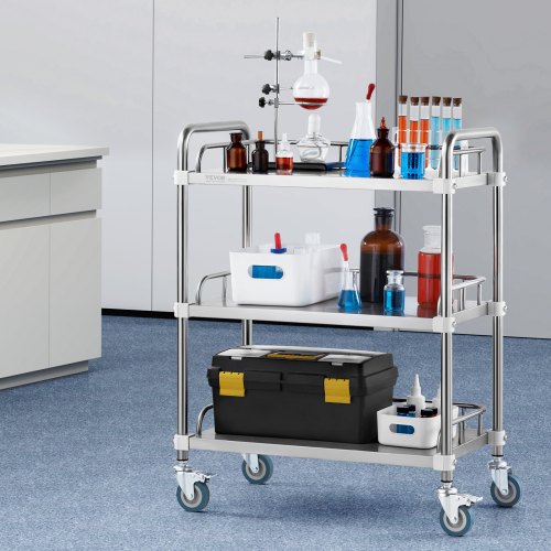 Lab Rolling Cart 3Shelf Stainless Steel Rolling Cart Lab Serving Cart