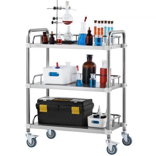 Lab Rolling Cart 3Shelf Stainless Steel Rolling Cart Lab Serving Cart