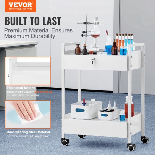 Lab Cart 2 Tiers Stainless Steel Utility Cart Medical Cart with 2 Drawers