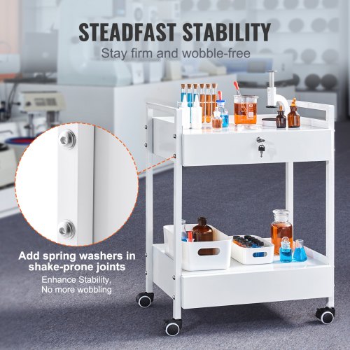 Lab Cart 2 Tiers Stainless Steel Utility Cart Medical Cart with 2 Drawers