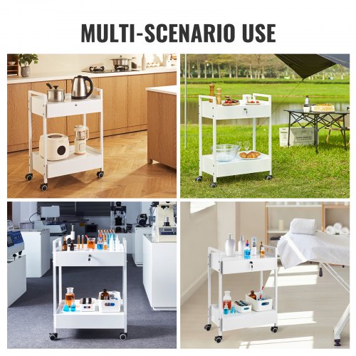Lab Cart 2 Tiers Stainless Steel Utility Cart Medical Cart with 2 Drawers