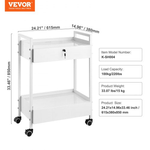 Lab Cart 2 Tiers Stainless Steel Utility Cart Medical Cart with 2 Drawers