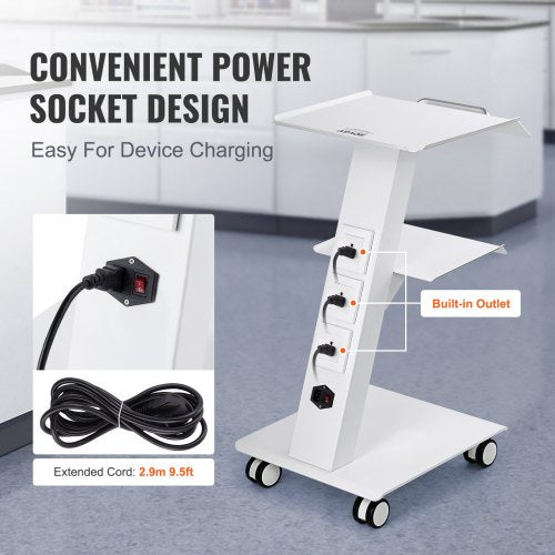Lab Trolley Rolling Lab Cart with Builtin Socket 3Layer Metal Mobile