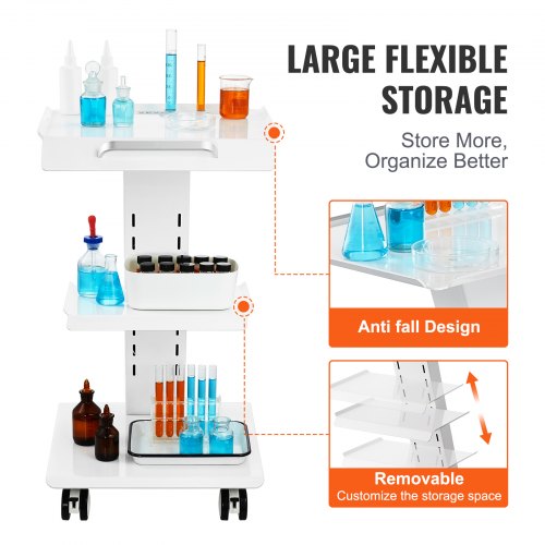 Lab Trolley Rolling Lab Cart with Builtin Socket 3Layer Metal Mobile