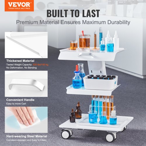 Lab Trolley 3Layer Rolling Lab Cart Metal Mobile Trolley with Swivel