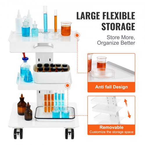 Lab Trolley 3Layer Rolling Lab Cart Metal Mobile Trolley with Swivel