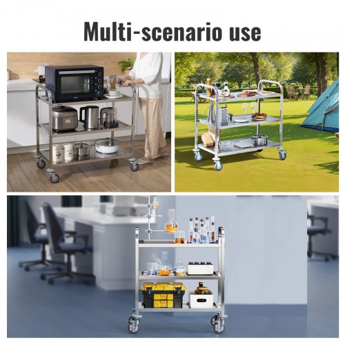 Stainless Steel Cart 3 Layers Lab Utility Cart 400 lbs Weight Capacity
