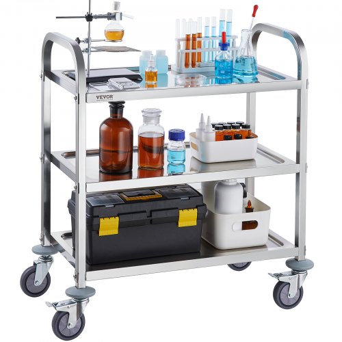 Stainless Steel Cart 3 Layers Lab Utility Cart 400 lbs Weight Capacity