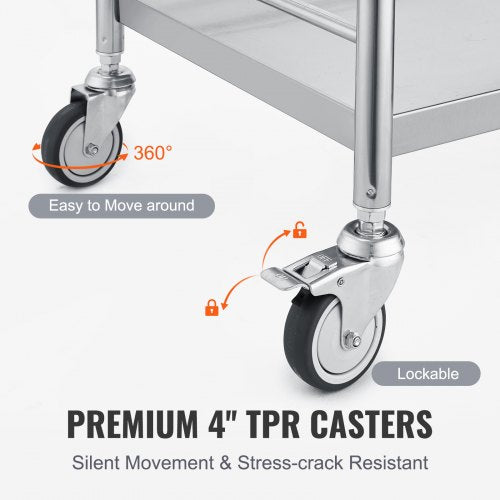 Medical Cart 2Layer Stainless Steel Cart 220 lbs Weight Capacity Lab