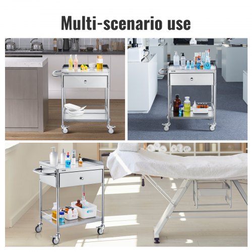 Medical Cart 2Layer Stainless Steel Cart 220 lbs Weight Capacity Lab