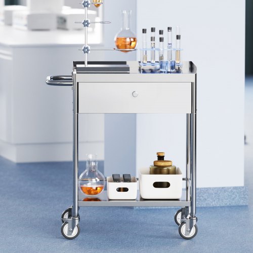 Medical Cart 2Layer Stainless Steel Cart 220 lbs Weight Capacity Lab
