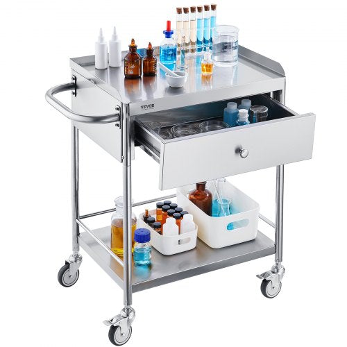Medical Cart 2Layer Stainless Steel Cart 220 lbs Weight Capacity Lab