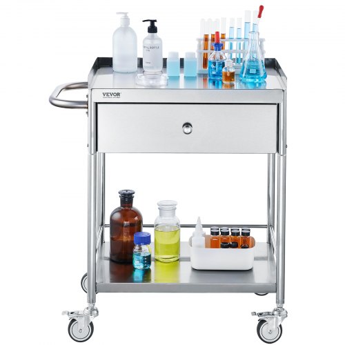 Medical Cart 2Layer Stainless Steel Cart 220 lbs Weight Capacity Lab