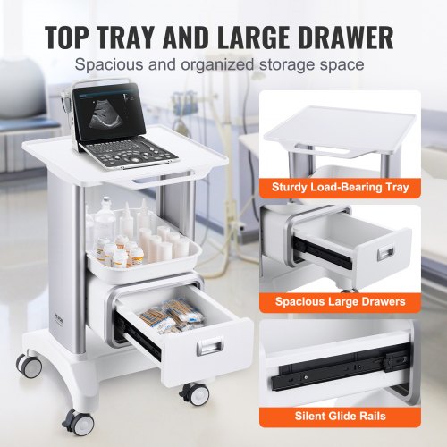 2 Tiers Lab Carts Lab Utility Cart with 1 Drawer 1 Top Tray Mobile