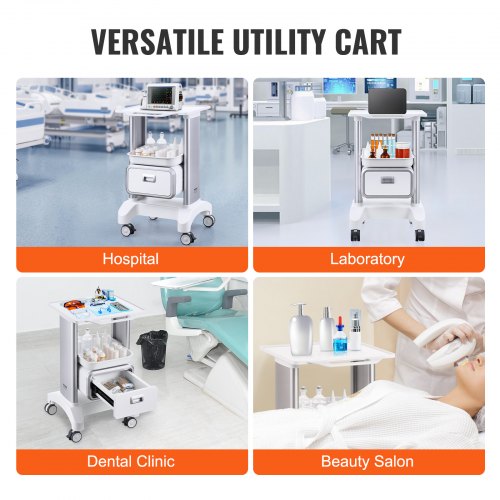 2 Tiers Lab Carts Lab Utility Cart with 1 Drawer 1 Top Tray Mobile