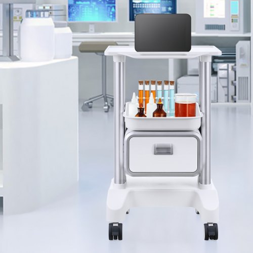 2 Tiers Lab Carts Lab Utility Cart with 1 Drawer 1 Top Tray Mobile