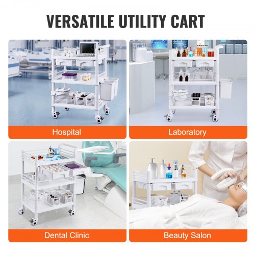 3 Tiers Lab Carts Lab Utility Cart with 3 Trays 4 Silent Wheels Mobile