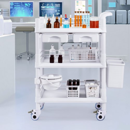 3 Tiers Lab Carts Lab Utility Cart with 3 Trays 4 Silent Wheels Mobile