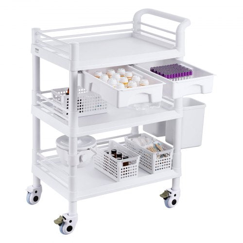 3 Tiers Lab Carts Lab Utility Cart with 3 Trays 4 Silent Wheels Mobile