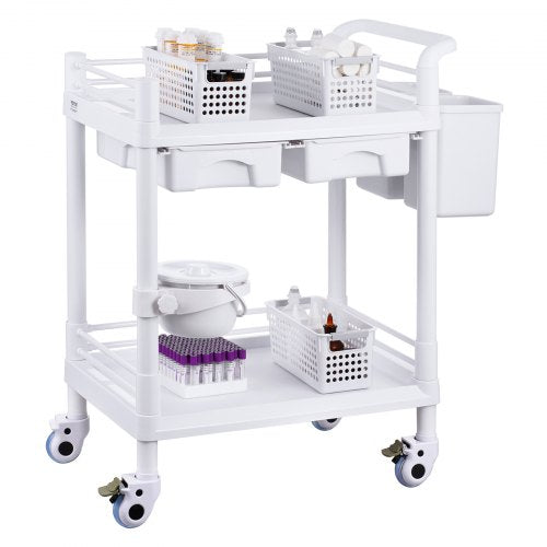2 Tiers Lab Carts Lab Utility Cart with 2 Trays 2 Drawers 4 Silent