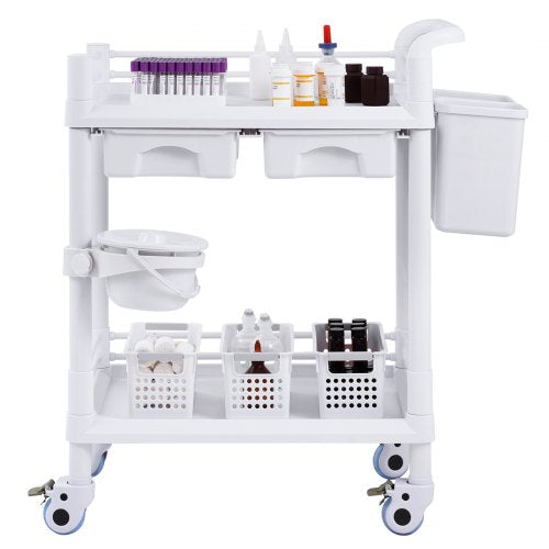 2 Tiers Lab Carts Lab Utility Cart with 2 Trays 2 Drawers 4 Silent