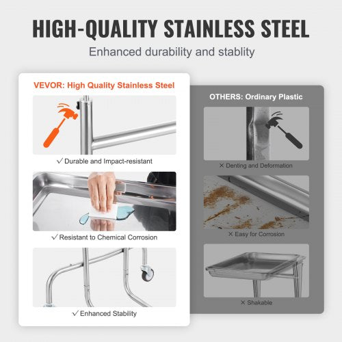 Stainless Steel Lab Carts Lab Utility Cart with Single Tray Mobile Medical