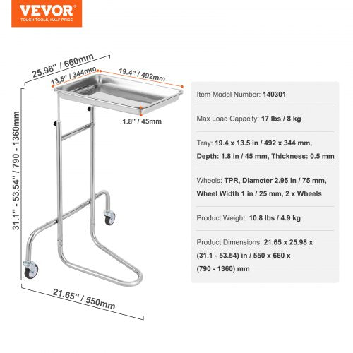 Stainless Steel Lab Carts Lab Utility Cart with Single Tray Mobile Medical