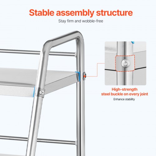 Service Cart 3 Layers Stainless Steel Utility Rolling Cart Medical Cart