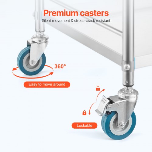 Service Cart 3 Layers Stainless Steel Utility Rolling Cart Medical Cart