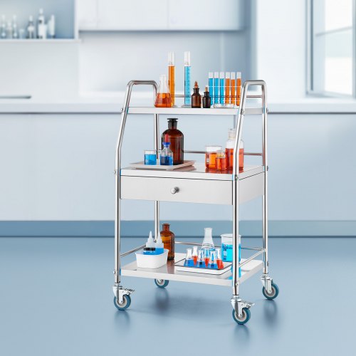 Service Cart 3 Layers Stainless Steel Utility Rolling Cart Medical Cart
