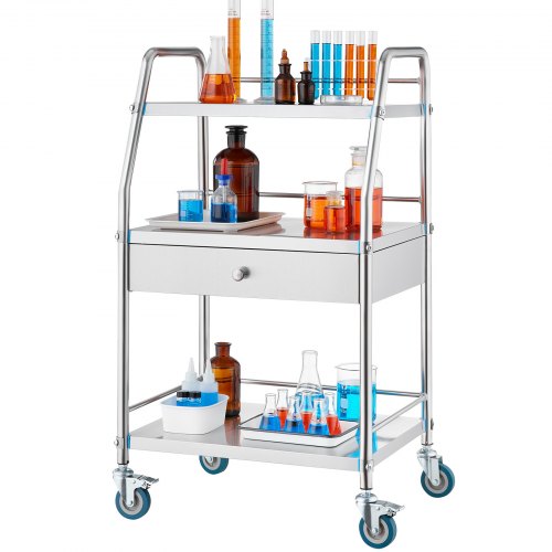 Service Cart 3 Layers Stainless Steel Utility Rolling Cart Medical Cart