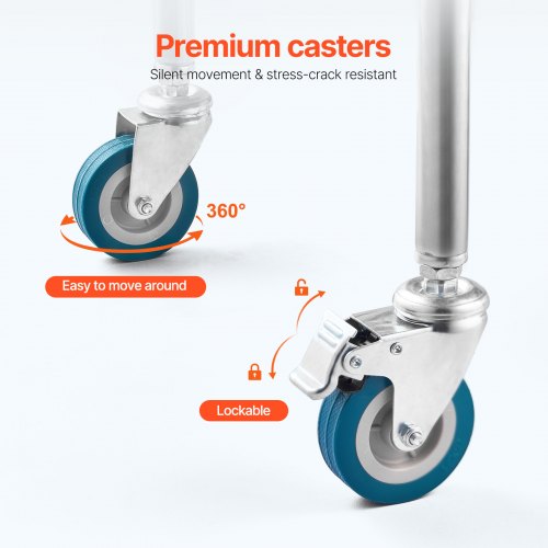 Service Cart 2 Layers Stainless Steel Utility Rolling Cart Medical Cart