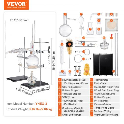 Essential Oil Distillation Kit 500ml Distillation Apparatus 33 Boro Lab