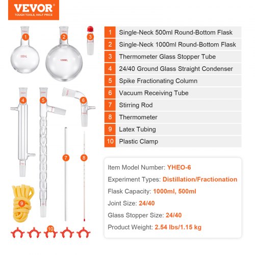 Lab Distillation Kit 33 Boro Lab Glassware Distillation Kit with 24 40