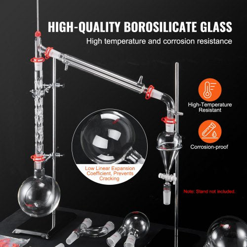 Lab Distillation Kit 33 Boro Lab Glassware Distillation Kit with 24 40