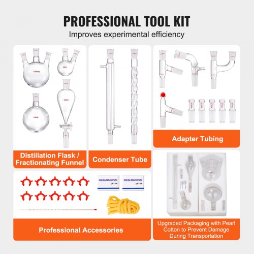 Lab Distillation Kit 33 Boro Lab Glassware Distillation Kit with 24 40