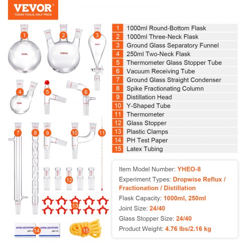 Lab Distillation Kit 33 Boro Lab Glassware Distillation Kit with 24 40