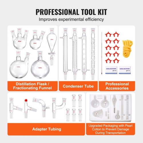 Lab Distillation Kit 33 Boro Lab Glassware Distillation Kit with 24 40