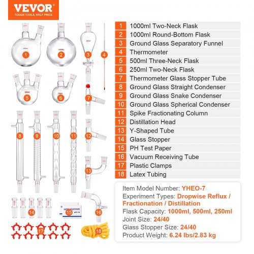 Lab Distillation Kit 33 Boro Lab Glassware Distillation Kit with 24 40