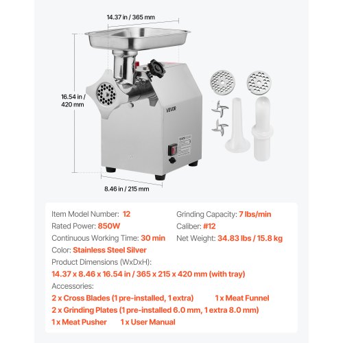 Commercial Electric Meat Grinder 7 lbsmin Capacity 12 Industrial Meat