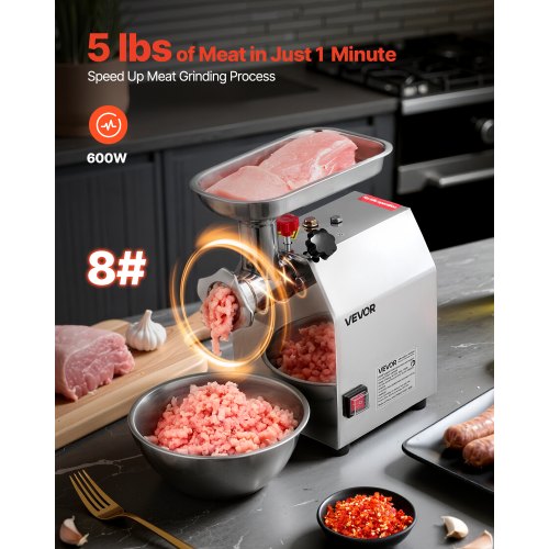 Commercial Electric Meat Grinder 5 Lbsmin Capacity 8 Industrial Mincer With 2