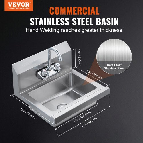 Commercial Hand Sink with Faucet Stainless Steel Sink for Washing Small