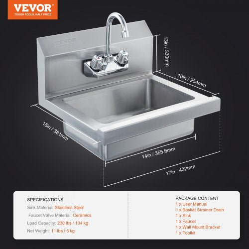 Commercial Hand Sink with Faucet Stainless Steel Sink for Washing Small