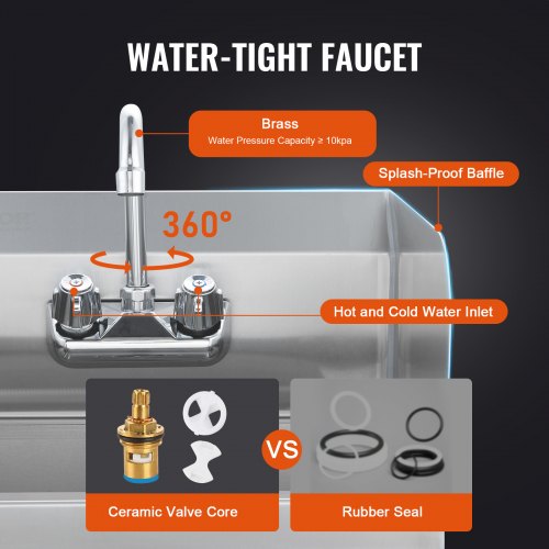 Commercial Hand Sink with Faucet and Side Splash Stainless Steel Sink