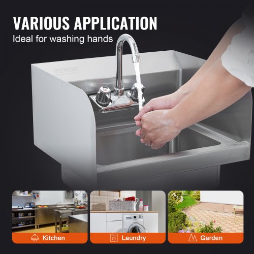 Commercial Hand Sink with Faucet and Side Splash Stainless Steel Sink