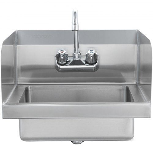 Commercial Hand Sink with Faucet and Side Splash Stainless Steel Sink