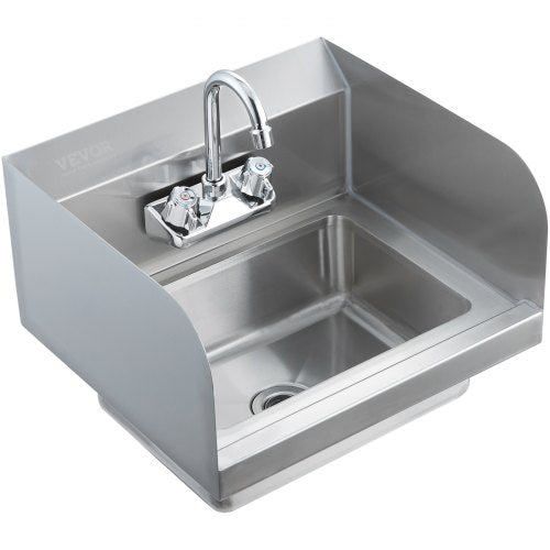 Commercial Hand Sink with Faucet and Side Splash Stainless Steel Sink
